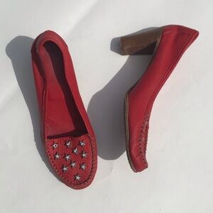 Logan Italy Heeled Loafer Red Leather Star Stud 39